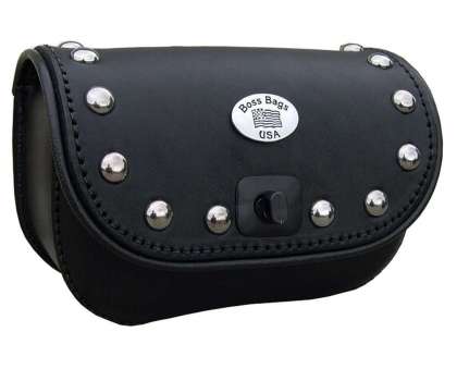 Boss Bags Single Leather Pouch, Studded, for Flip-Out 6.5-inch Windshield: click to enlarge